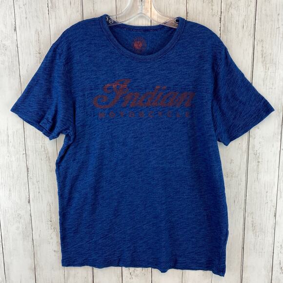 Indian Motorcycle Lucky Brand Blue Crewneck Short Sleeve Graphic Tee Size Large - Picture 1 of 10